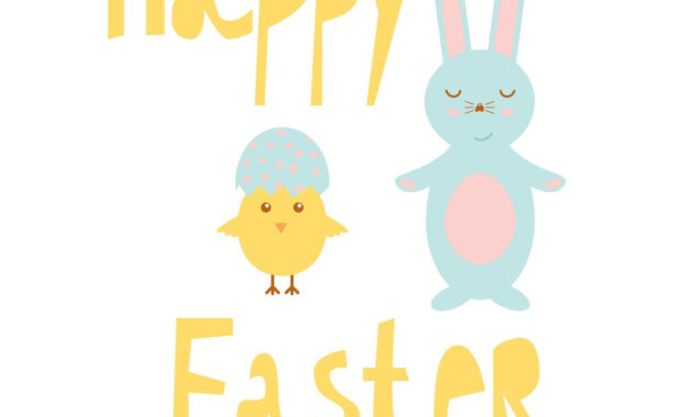 Happy Easter Greeting Card Template With Bunny And inside Easter Chick Card Template