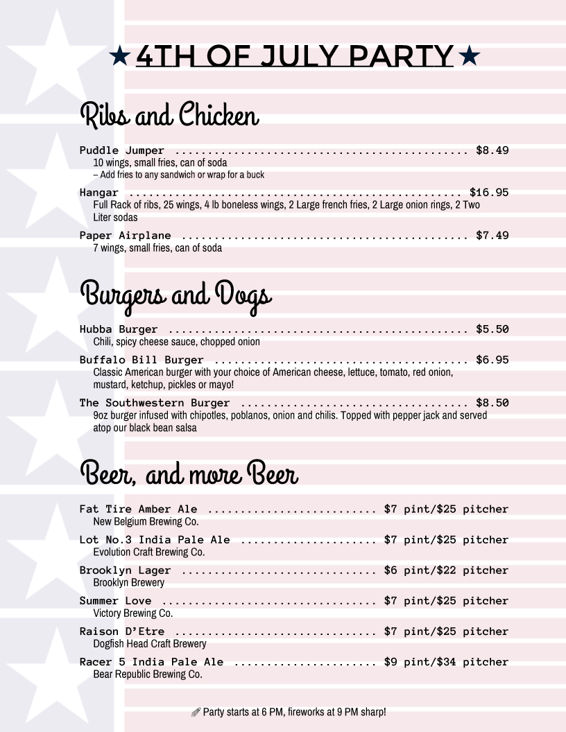 Holiday Menu Templates From Imenupro  More Than Just Templates with regard to 4Th Of July Menu Template