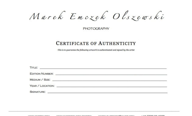 How To Create A Certificate Of Authenticity For Your Photography with Certificate Of Authenticity Template
