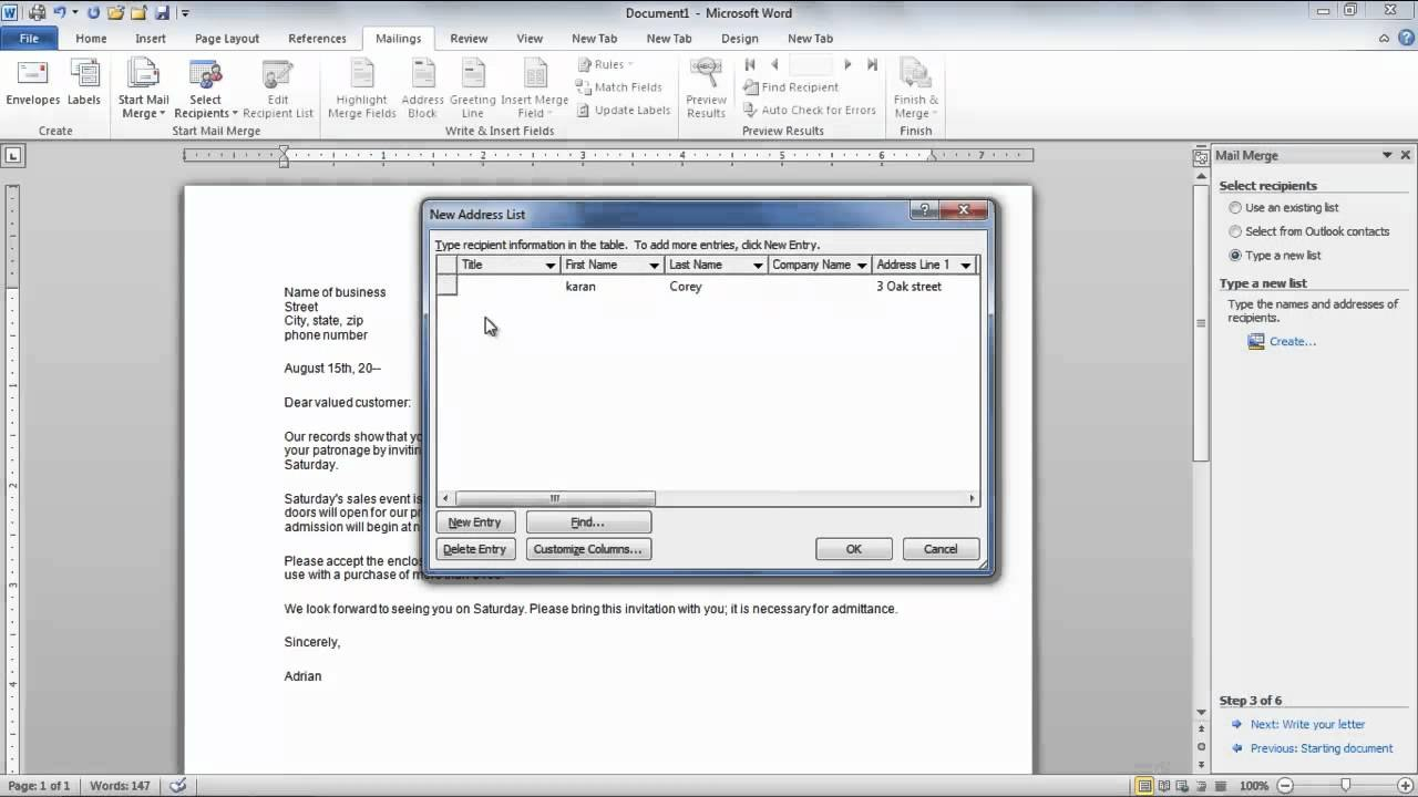 How To Create A Mail Merge In Microsoft Word   Youtube inside How To Create A Mail Merge Template In Word 2010