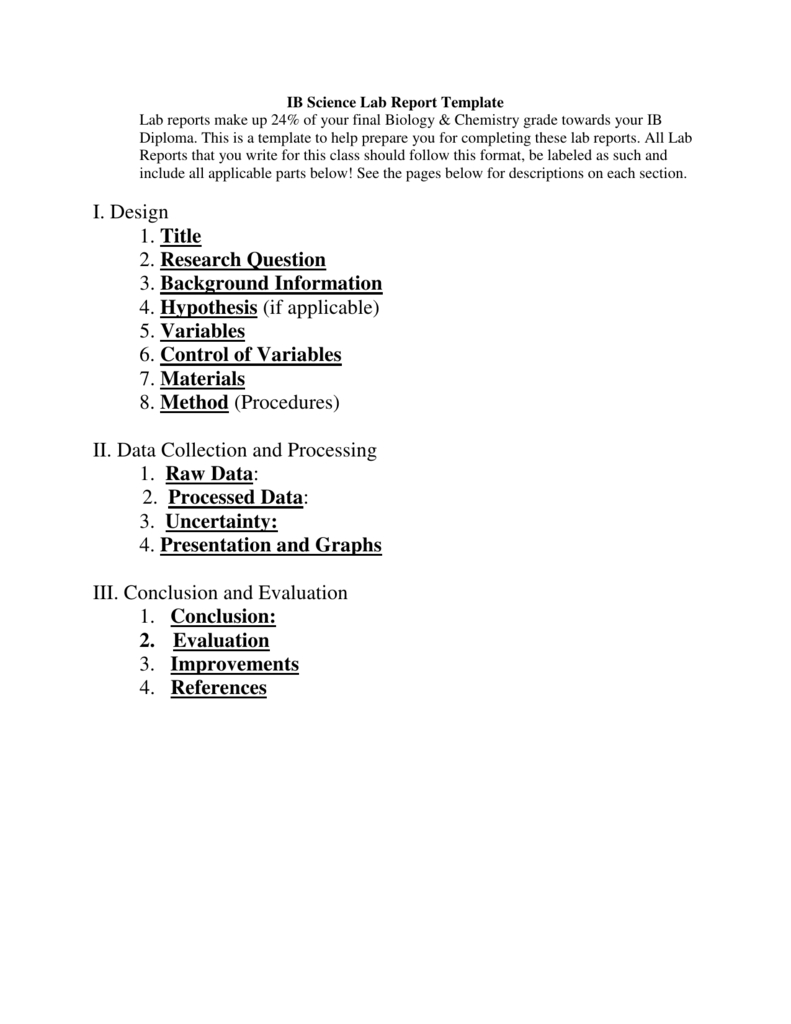 Ib Biology Lab Report Template throughout Section 7 Report Template
