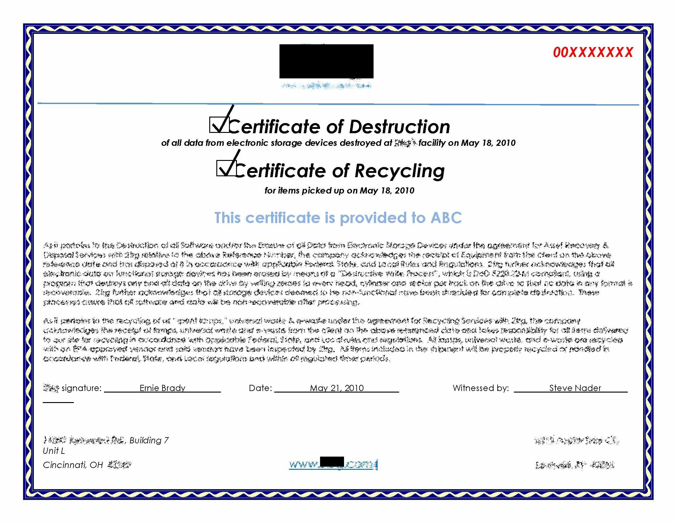 Images Of Attestation Of Data Destruction Template  Matyko intended for Hard Drive Destruction Certificate Template