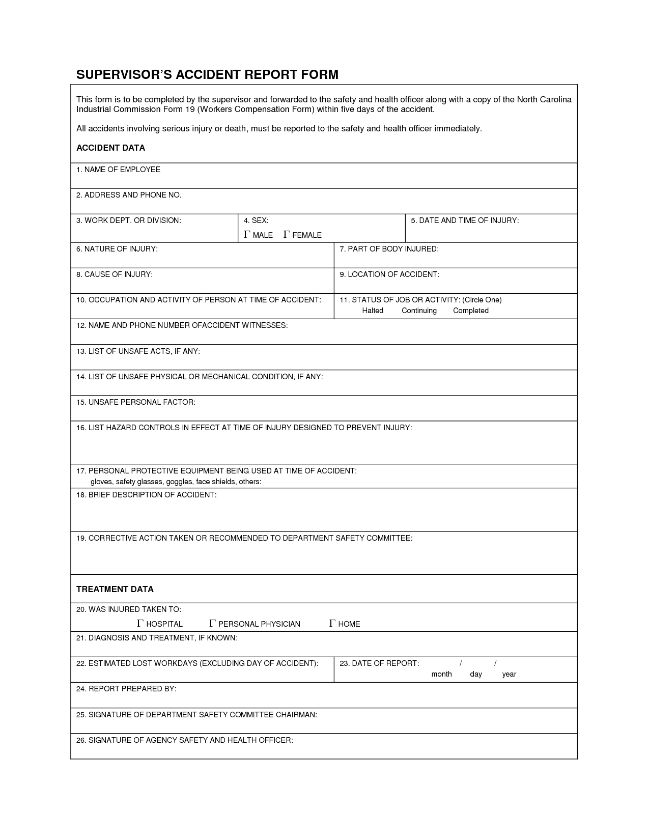 Industrial Accident Report Form Template  Supervisor's Accident regarding Incident Hazard Report Form Template