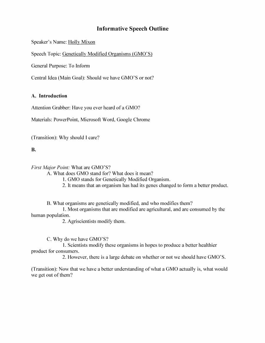Informative Speech Outline Templates  Examples pertaining to Speech Outline Template Word