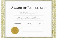Inspirational Award Certificate Template Free  Best Of Template pertaining to Award Of Excellence Certificate Template