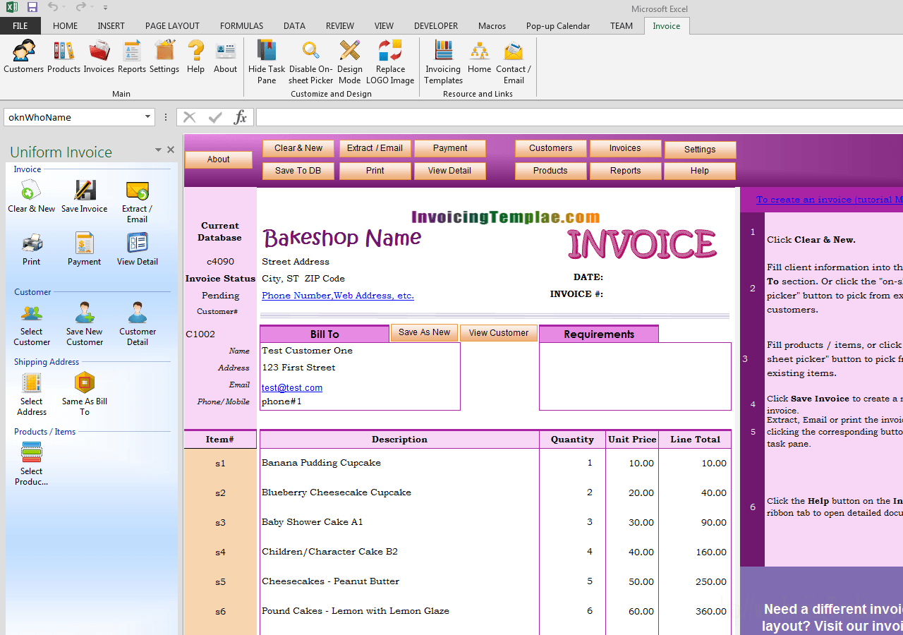 Invoicing Format For Bakery And Cake Shop for Bakery Invoice Template