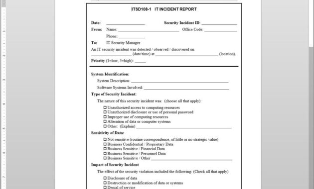 It Incident Report Template for Incident Summary Report Template