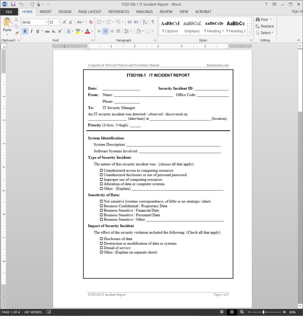 It Incident Report Template throughout It Support Report Template