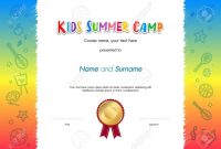 Kids Summer Camp Diploma Or Certificate Template Award Seal With inside Summer Camp Certificate Template