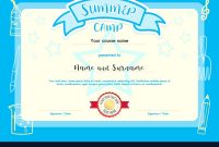 Kids Summer Camp Document Certificate Template Vector Image intended for Summer Camp Certificate Template