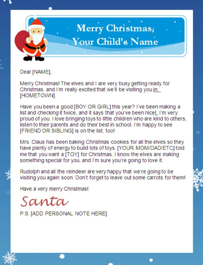 Letter From Santa Templates Free  Printable Santa Letters with Letter From Santa Template Word