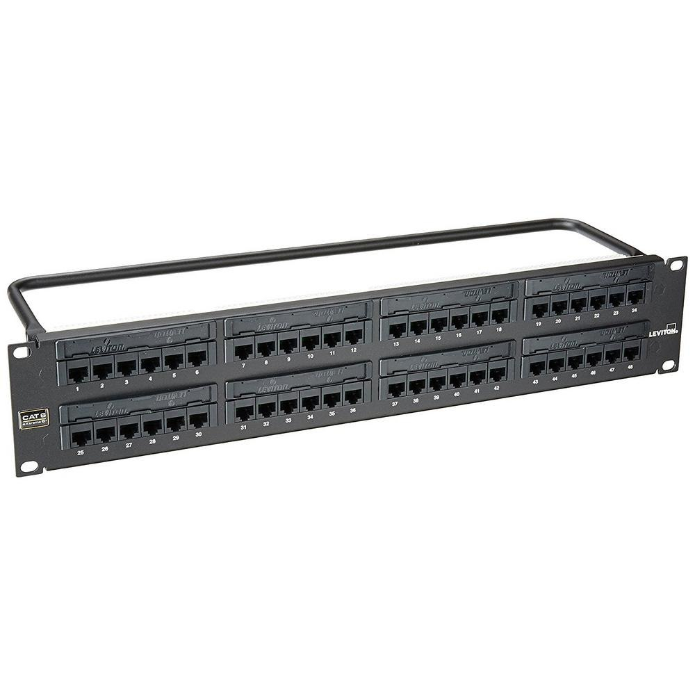 Leviton Port Extreme Cat  Flat Style Ru Patch Panel With Cable  Management Bar Black within Leviton Patch Panel Label Template