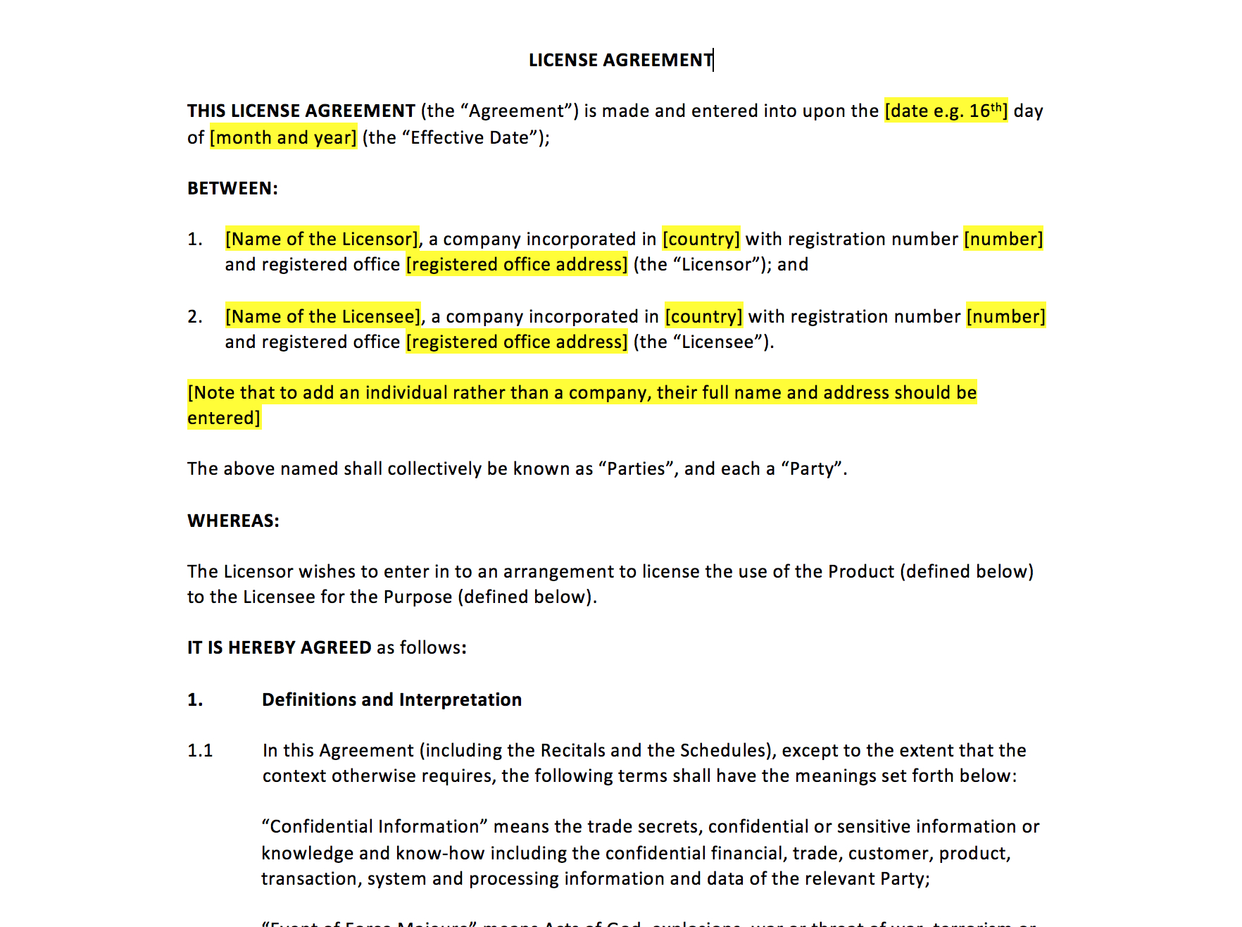 License Agreement Template within Brand Licensing Agreement Template