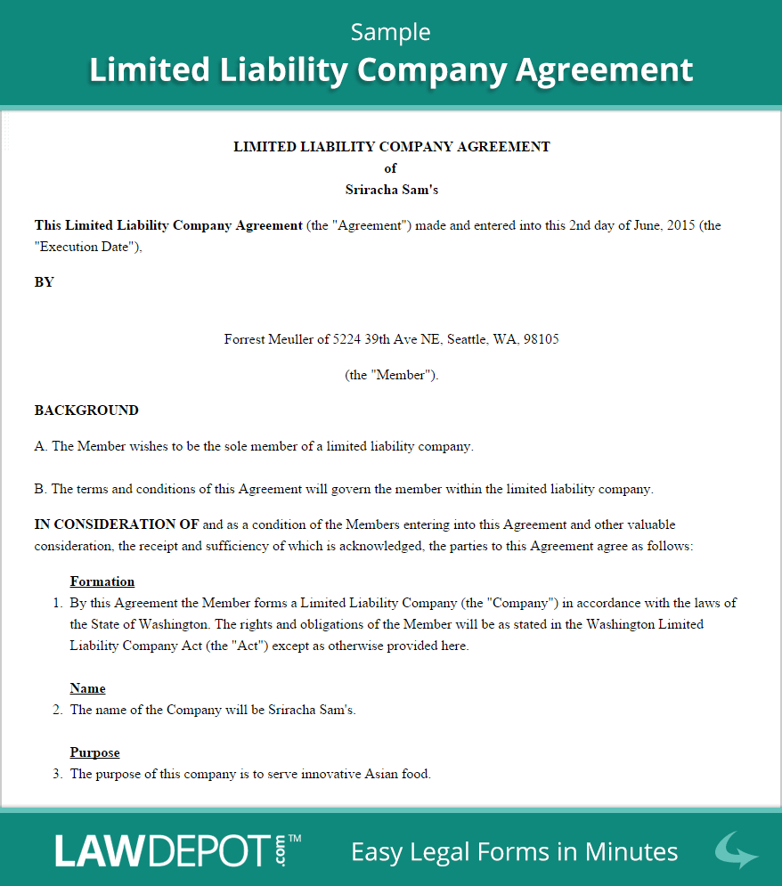 Llc Operating Agreement Template Us  Lawdepot inside Corporation Operating Agreement Template