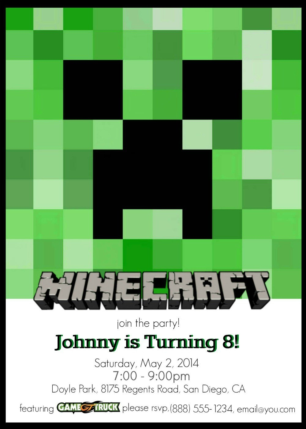 Make Your Own Custom Printable Minecraft Party Invitations in Minecraft Birthday Card Template
