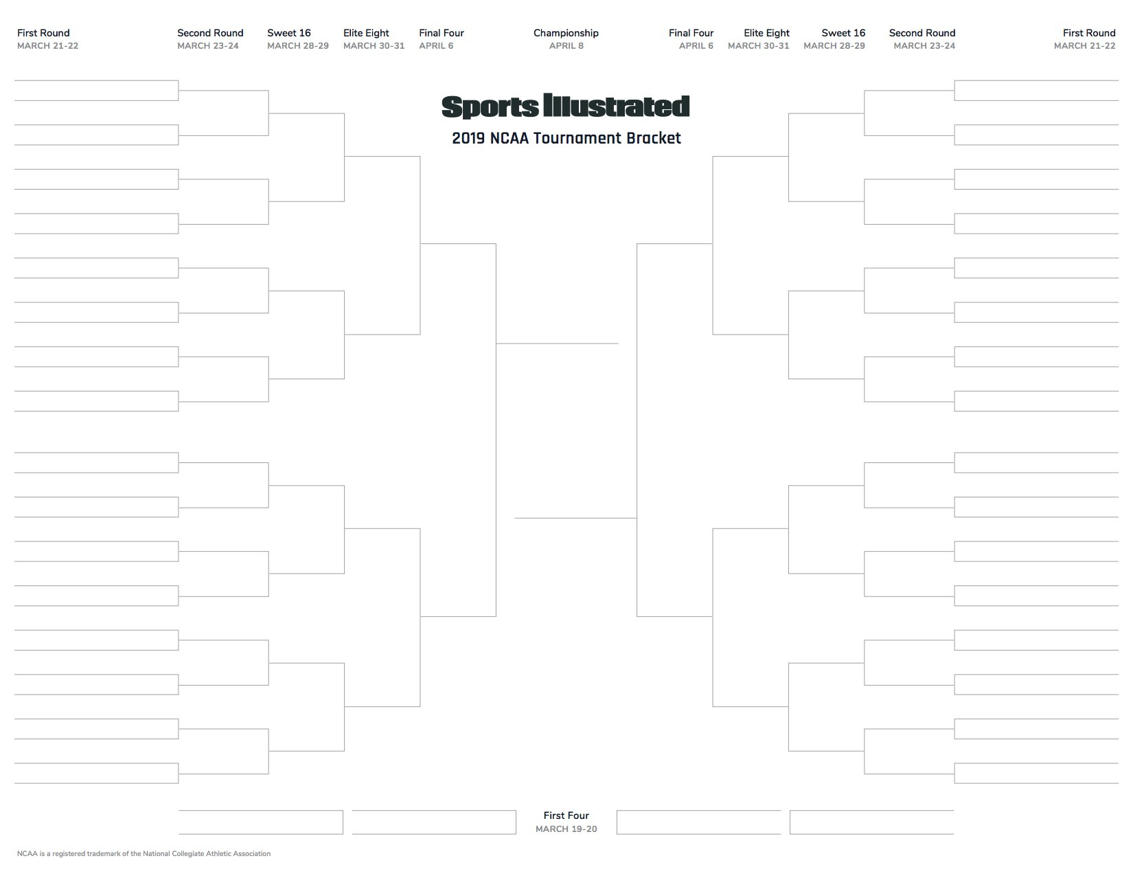 March Madness  Printable Blank Bracket For Ncaa Tournament  Si regarding Blank March Madness Bracket Template