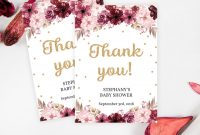 Maroon And Pink Floral Thank You Card Template Printable Baby  Etsy throughout Thank You Card Template For Baby Shower