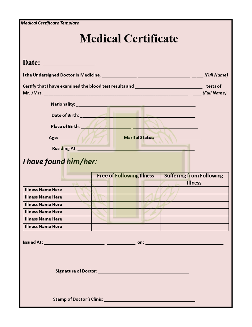 Medical Certificate Templates For Leave  Pdf Doc  Free regarding Free Fake Medical Certificate Template