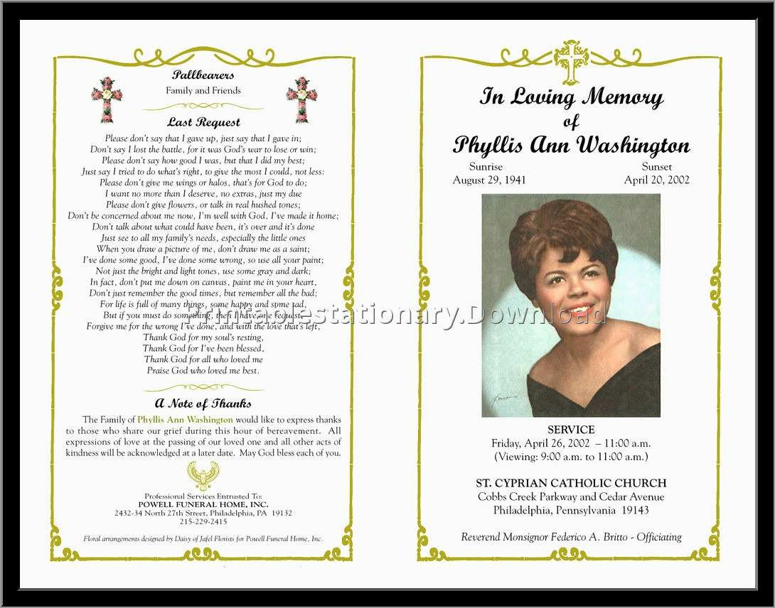 Memorial Cards For Funeral Template Free Great Free Funeral Program regarding Memorial Brochure Template