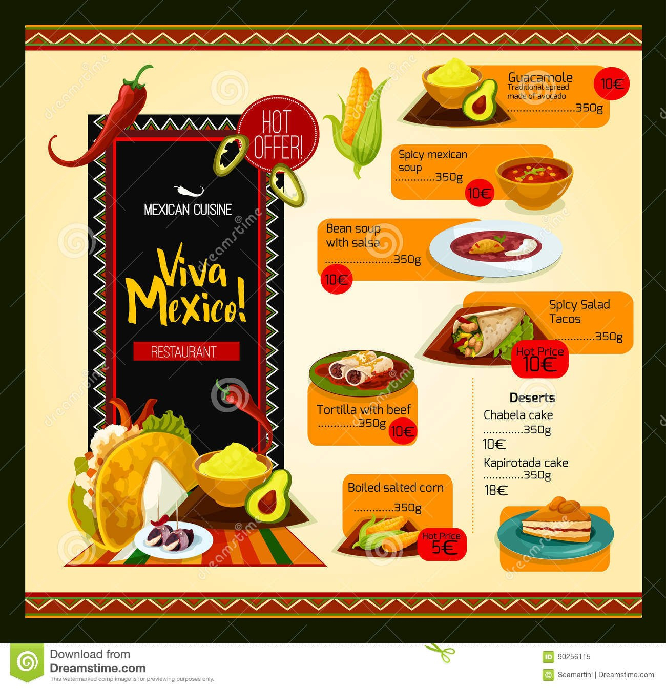 Mexican Menu Vector Template For Restaurant Stock Vector intended for Mexican Menu Template Free Download