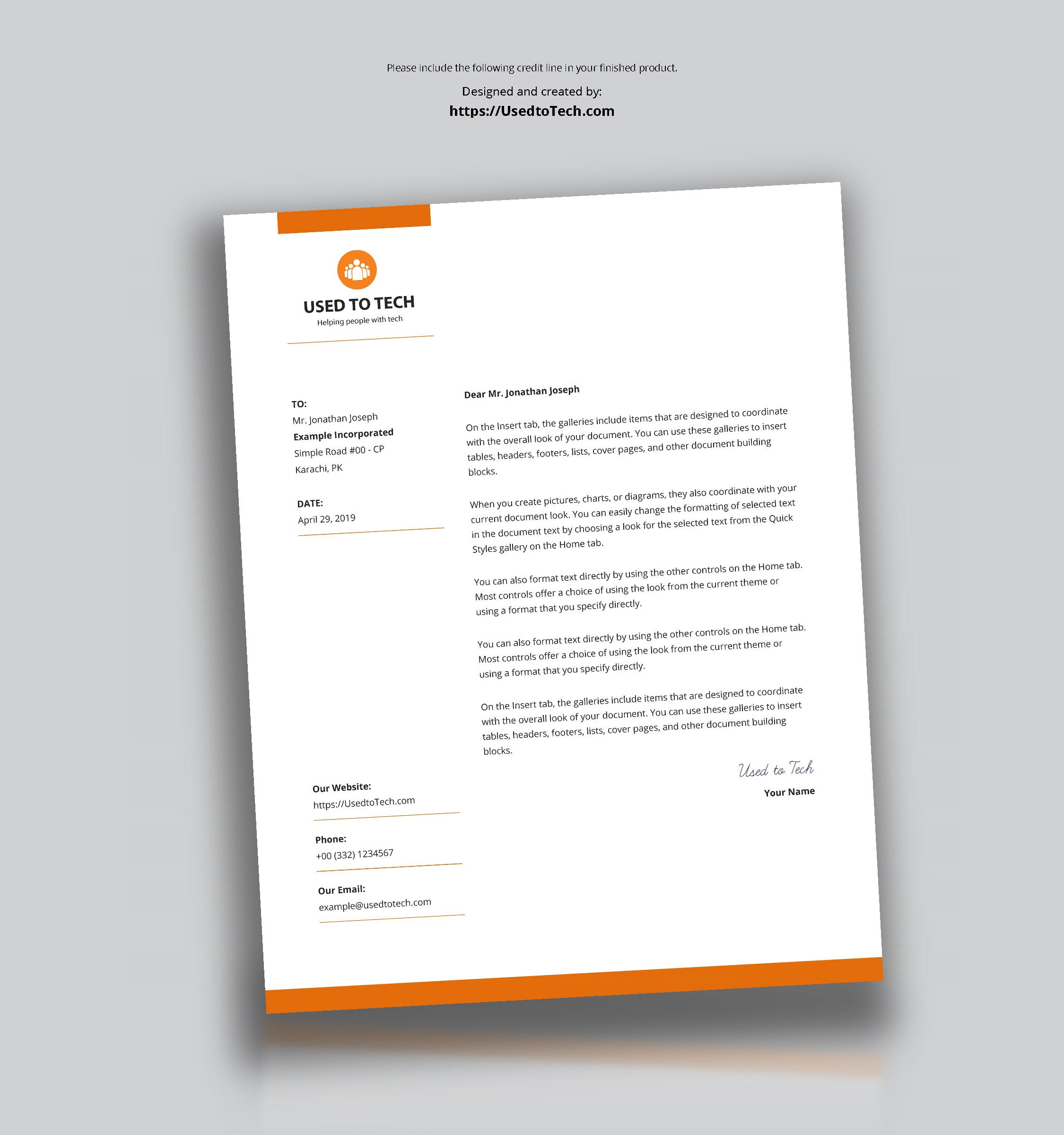 Modern Letterhead Template In Microsoft Word Free  Used To Tech regarding How To Create A Letterhead Template In Word