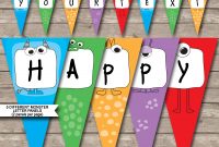 Monster Party Banner Template  Birthday Banner  Editable Bunting in Free Happy Birthday Banner Templates Download
