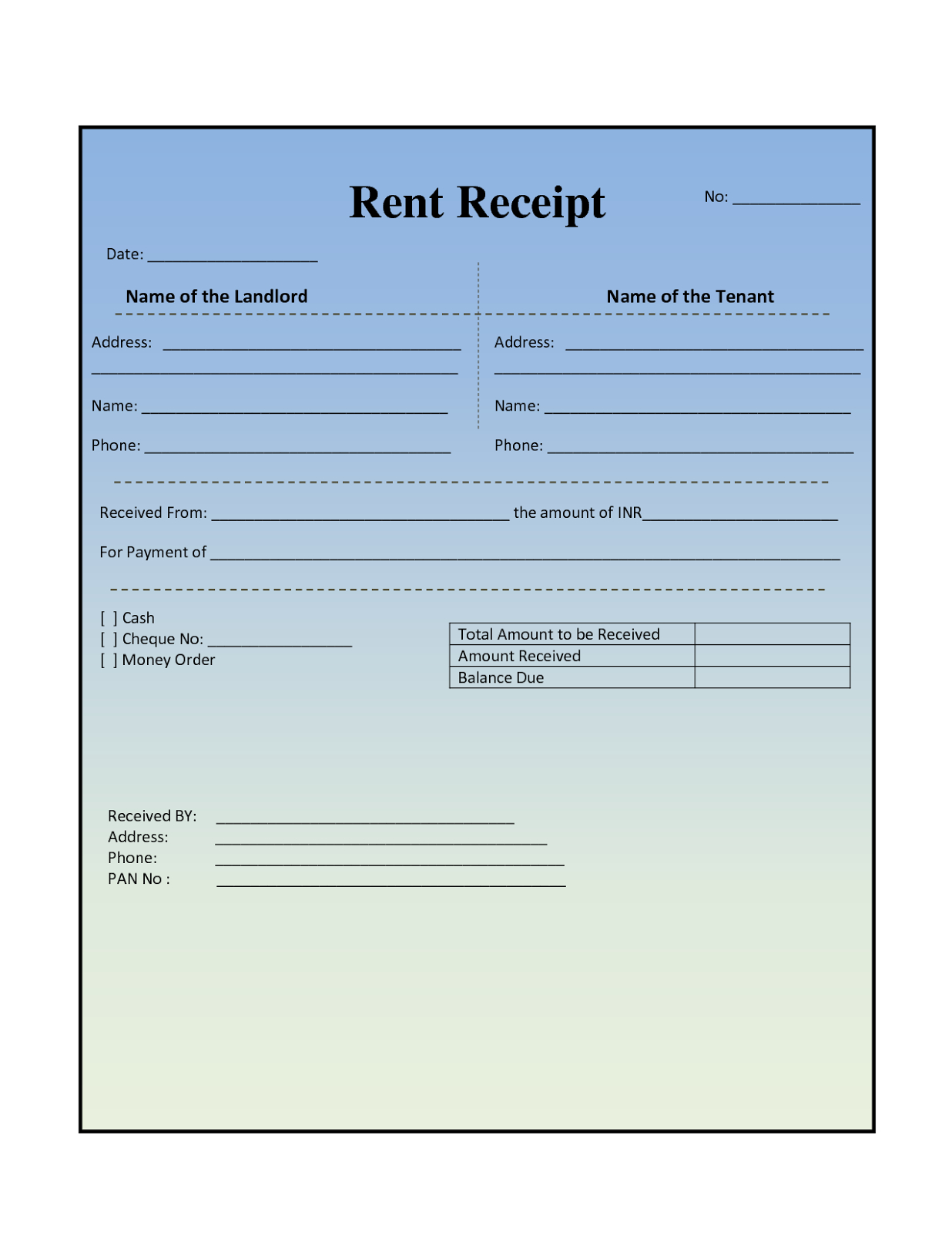 Monthly Rent Receipt Sample Template To Fill Out In Word And Pdf regarding Monthly Rent Invoice Template