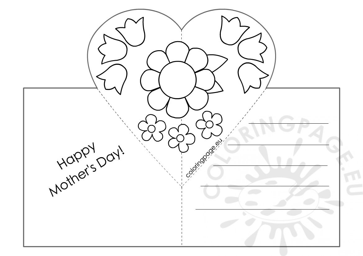 Mothers Day Card With Heart Popup Template – Coloring Page with Mothers Day Card Templates