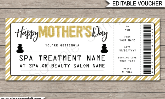 Mothers Day Spa Gift Certificate Template  Facial Or Massage Gift in Spa Day Gift Certificate Template