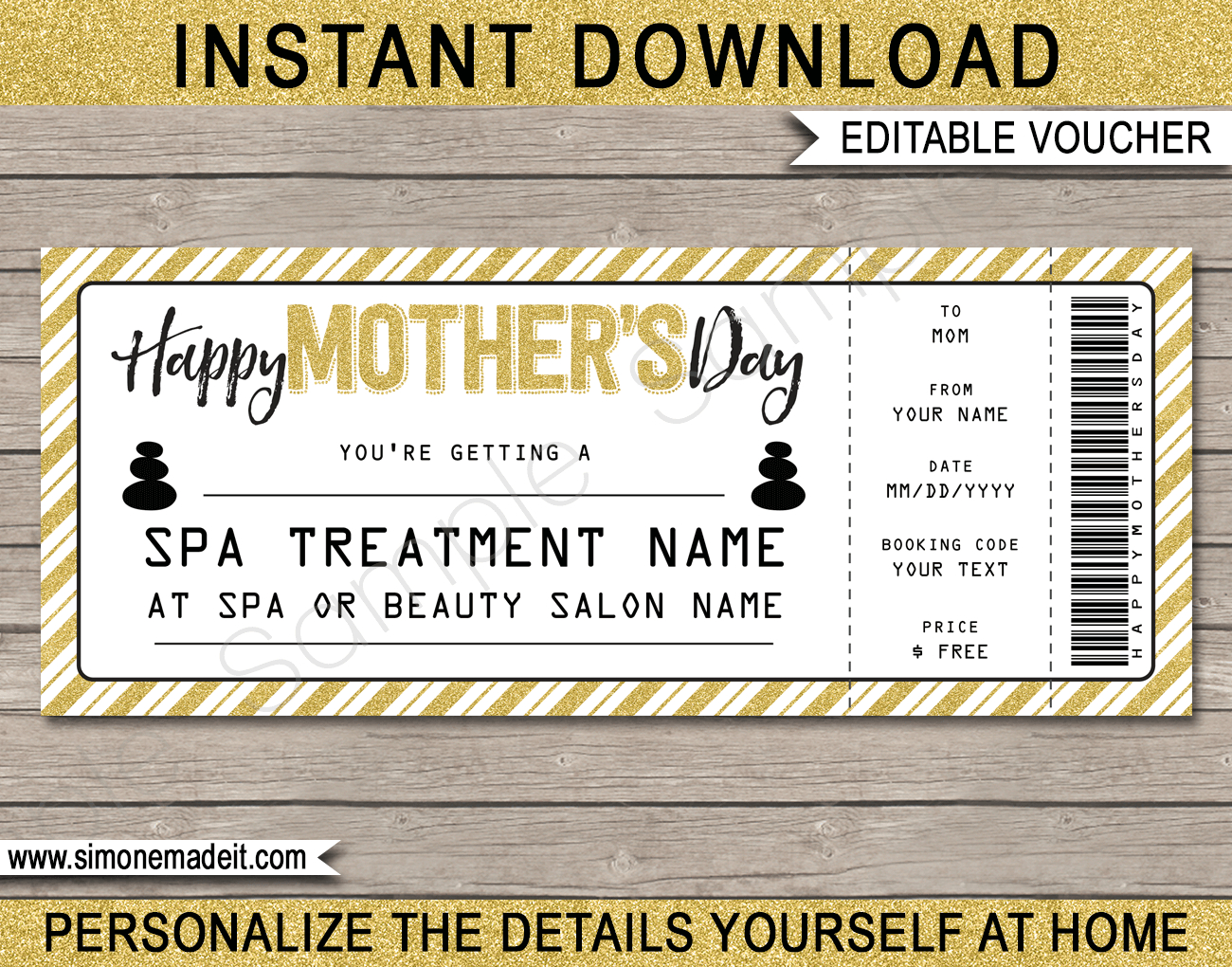Mothers Day Spa Gift Certificate Template  Facial Or Massage Gift in Spa Day Gift Certificate Template