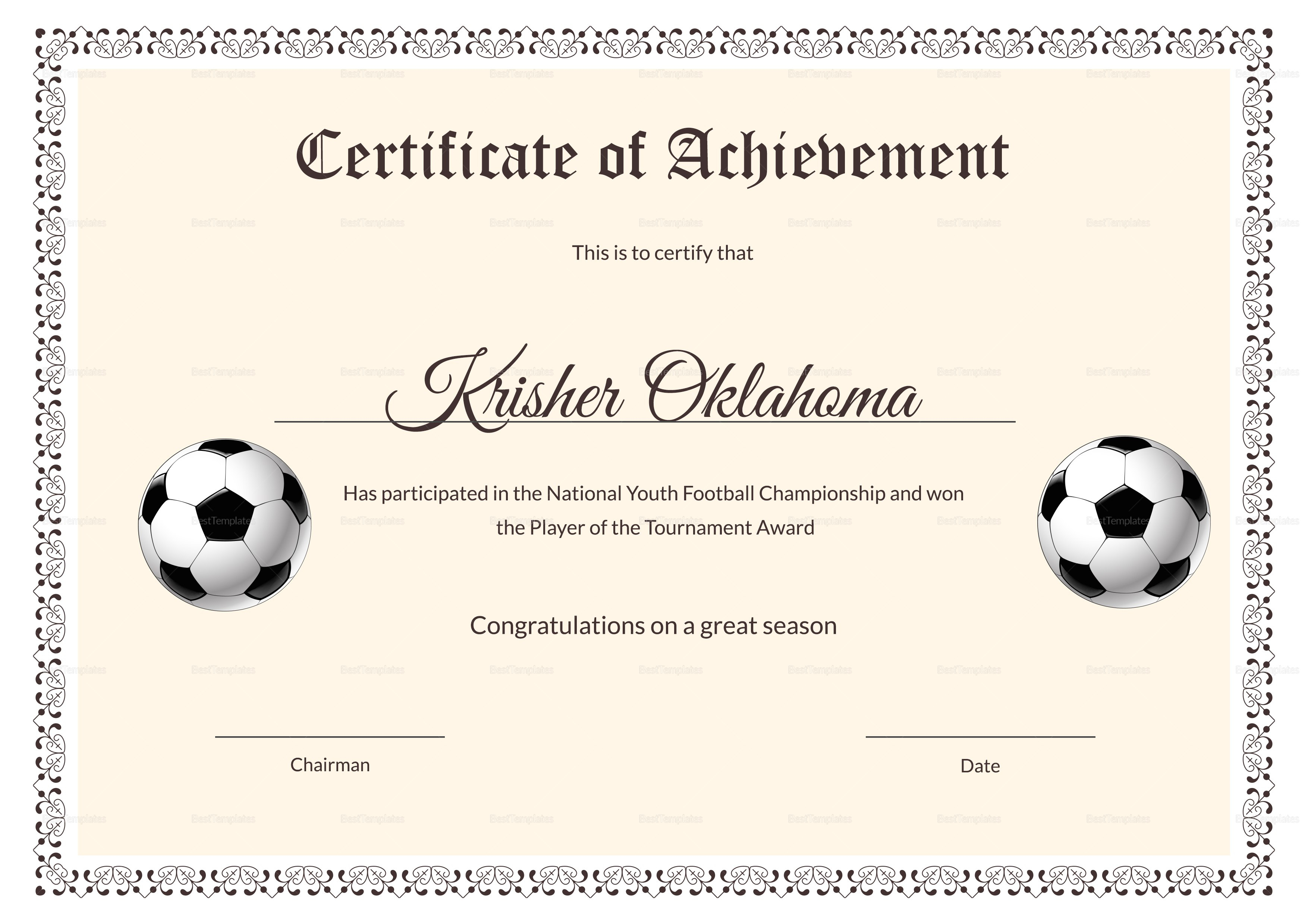 National Youth Football Certificate Design Template In Psd Word regarding Football Certificate Template