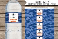 Nerf Party Water Bottle Labels Template – Blue Camo  Birthday for Drink Bottle Label Template