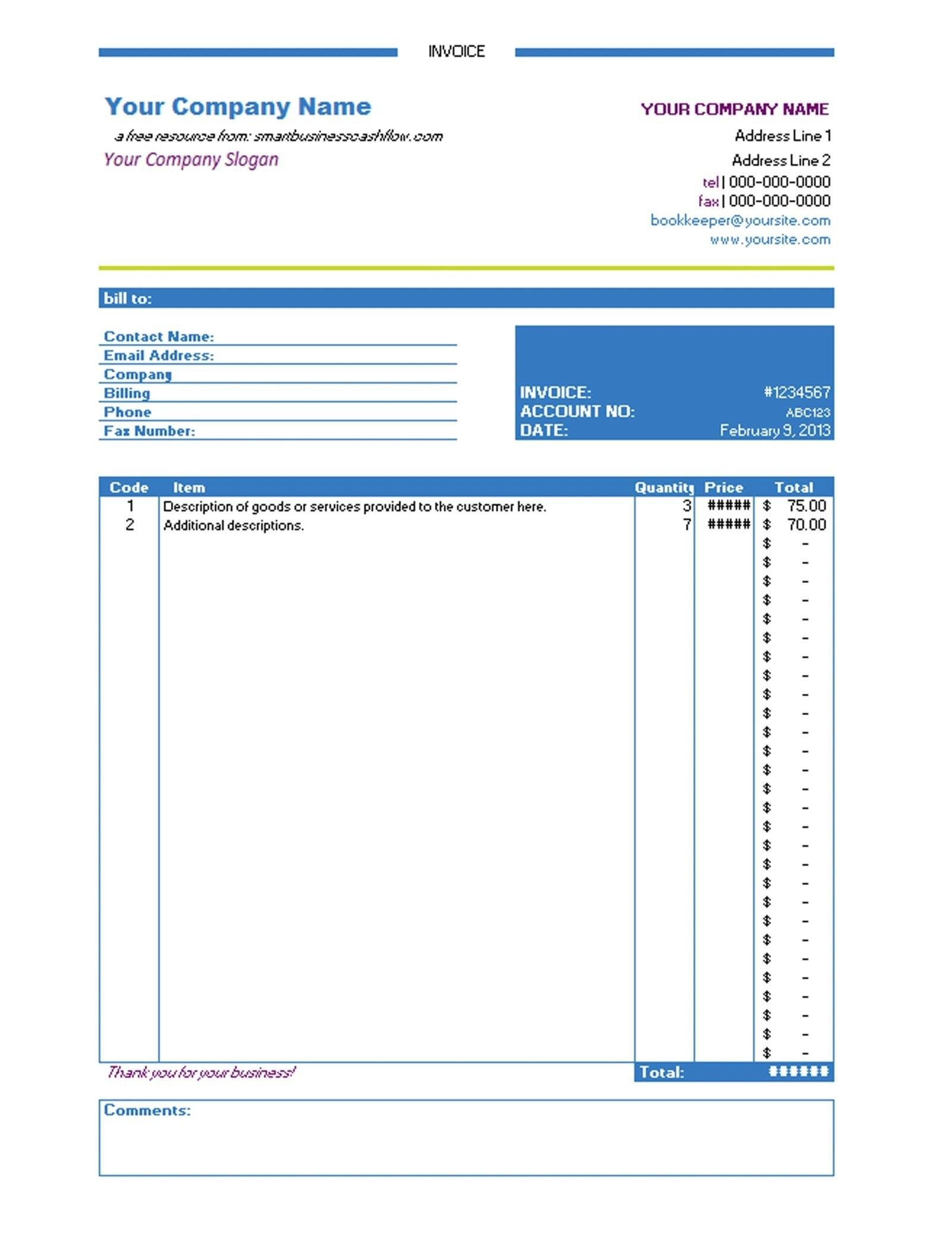 New Contractor Invoice Template Excel Xlstemplate Xlsformats with regard to Invoice Template Excel 2013