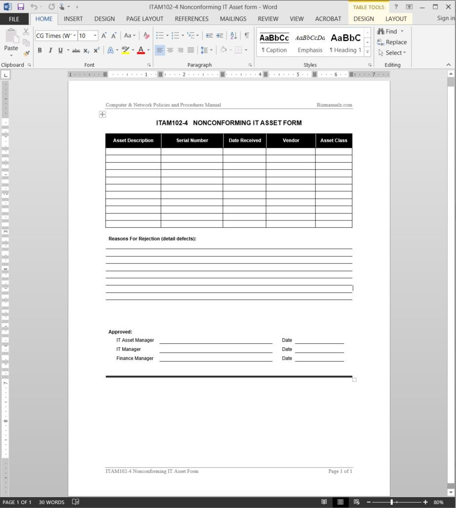 Nonconforming It Asset Report Template throughout It Support Report Template