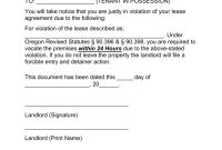 Oregon Hour Notice To Quit Form  Dangerillegal Activity in 24 Hour Cancellation Policy Template