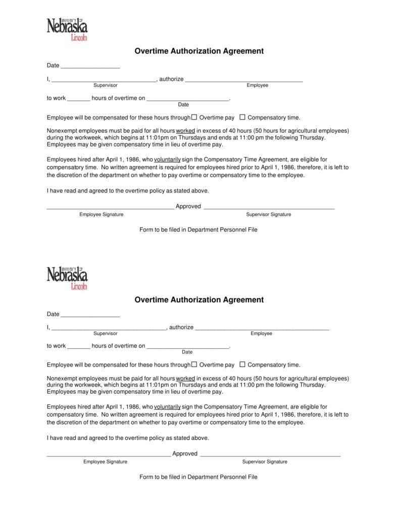 Overtime Authorization Forms  Templates  Pdf Doc  Free in Overtime Agreement Template