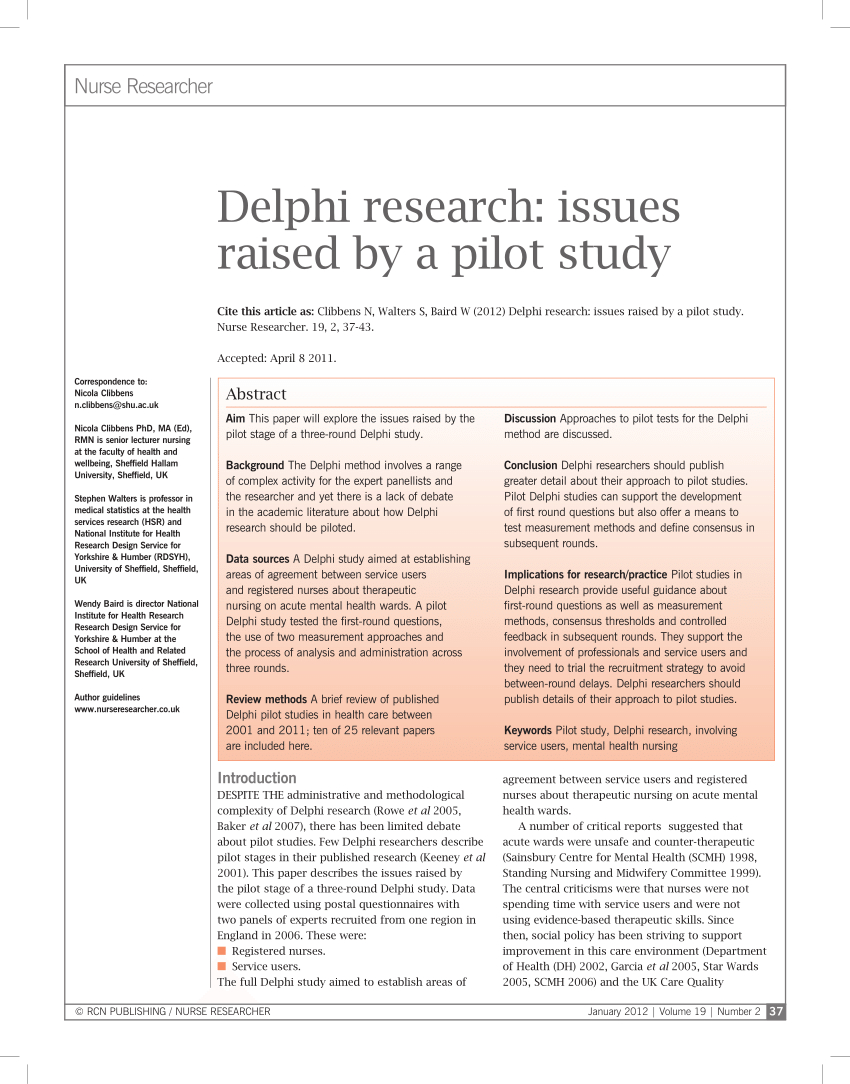 Pdf Delphi Research Issues Raiseda Pilot Study with regard to Pilot Test Agreement Template