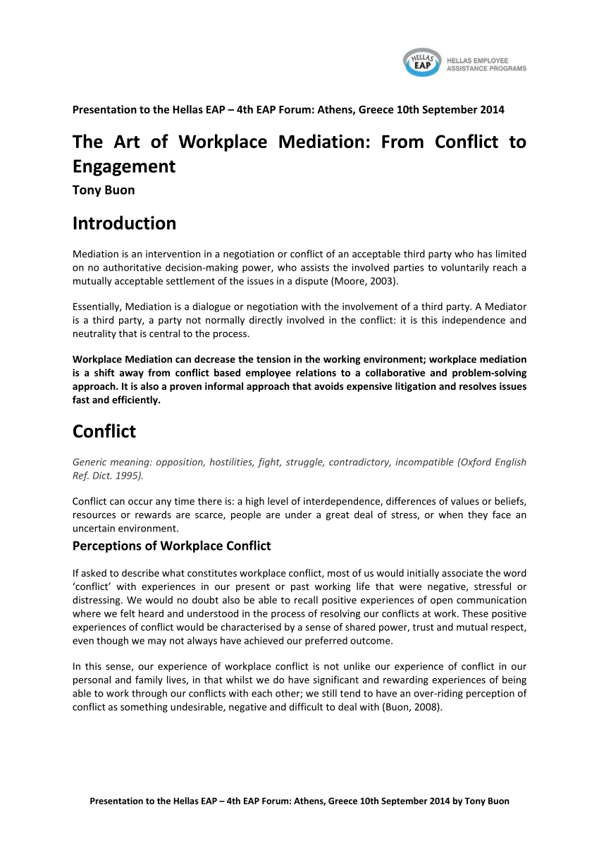 Pdf The Art Of Workplace Mediation From Conflict To Engagement for Workplace Mediation Outcome Agreement Template