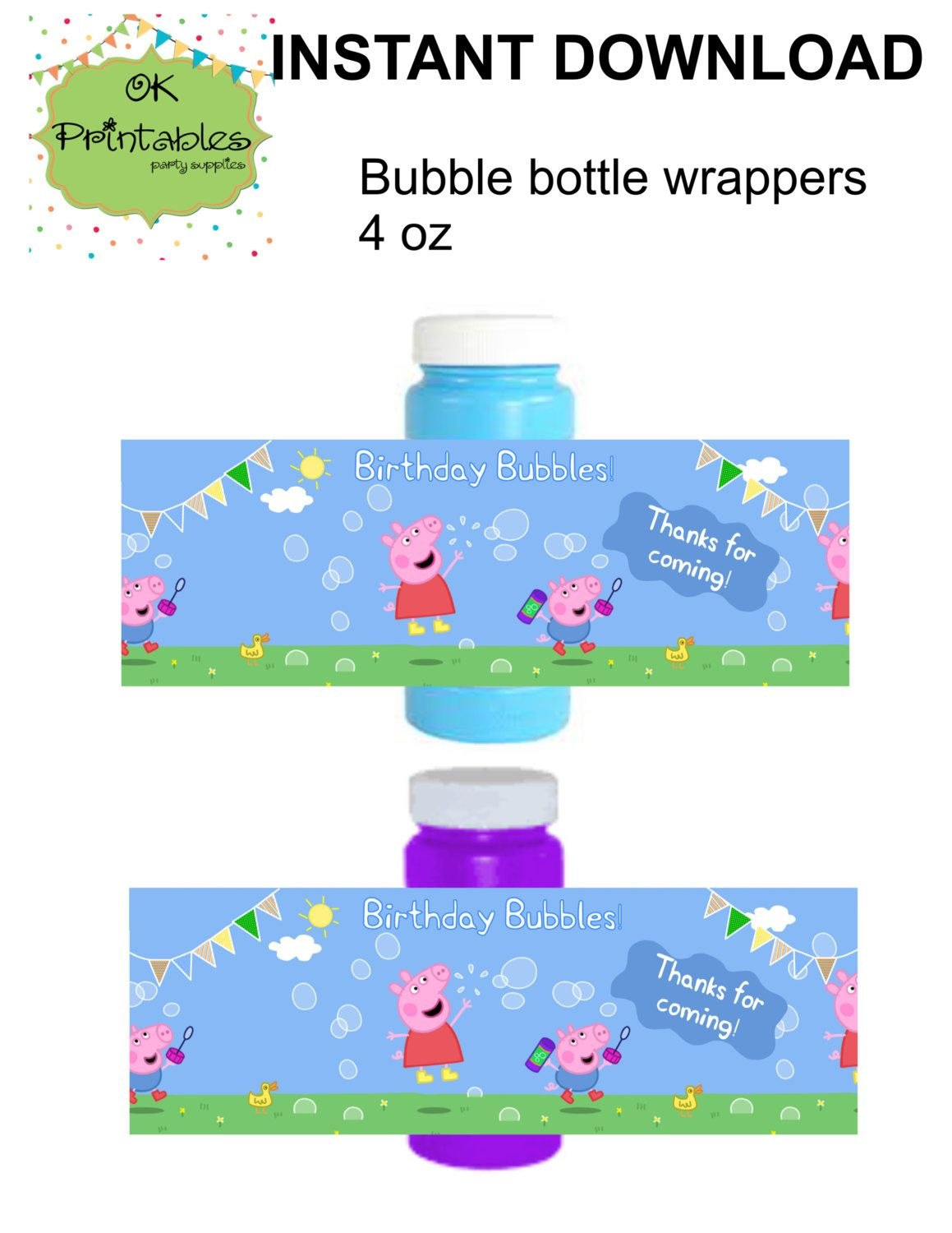 Peppa Pig And George Pig Bubble Bottle Label Instant Download pertaining to Bubble Bottle Label Template