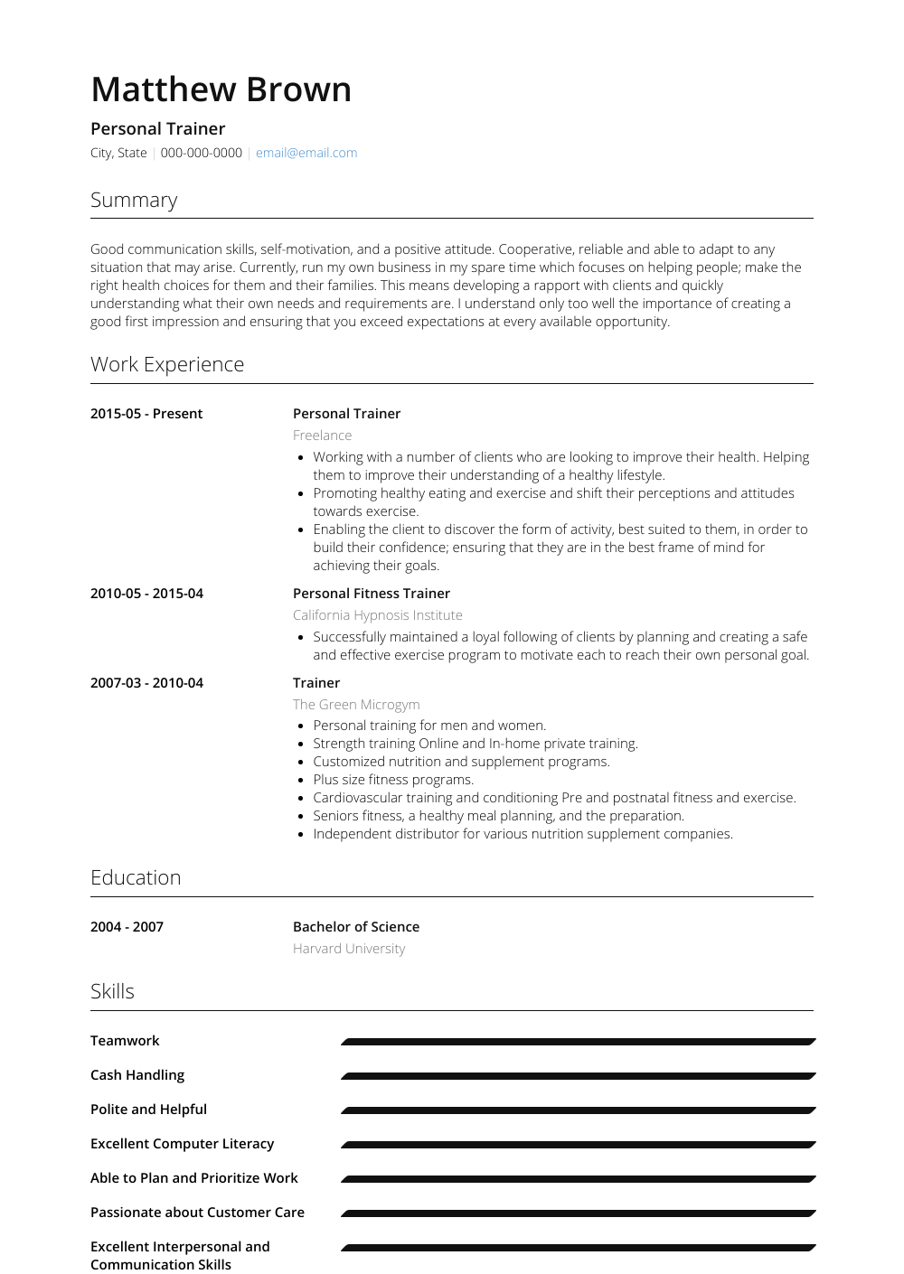 Personal Trainer  Resume Samples  Templates  Visualcv intended for Personal Training Cancellation Policy Template