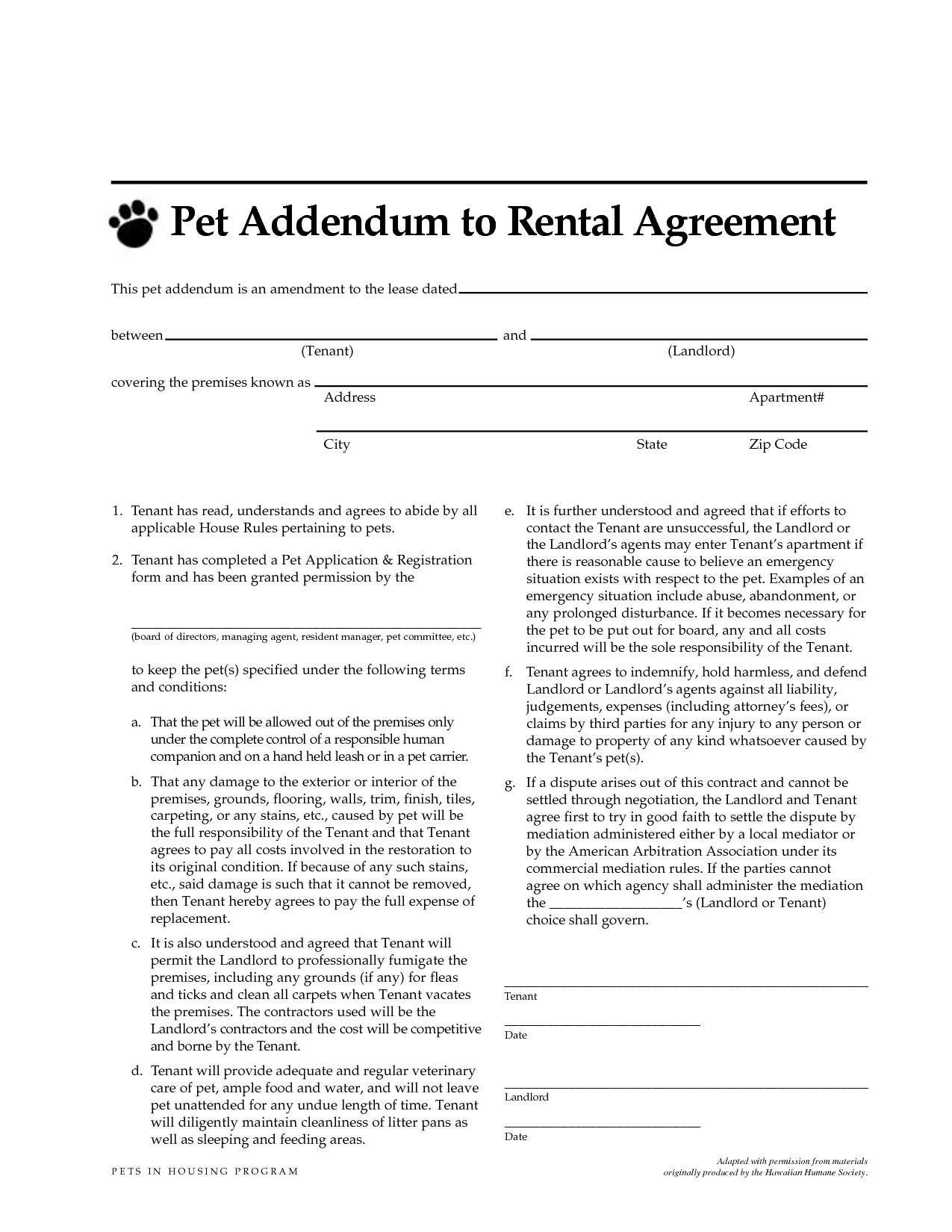 Pet Deposit Agreement  Lease Pet Addendum Template Templates throughout Pet Addendum To Lease Agreement Template