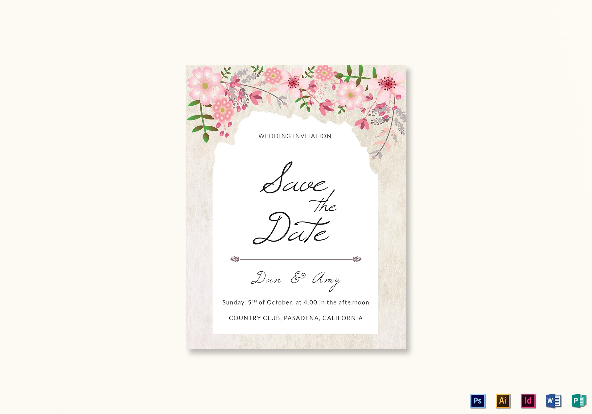 Pink Floral Save The Date Card Design Template In Psd Word intended for Save The Date Cards Templates