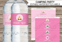 Pink Girl Camping Party Water Bottle Labels  Editable Template regarding Birthday Water Bottle Labels Template Free