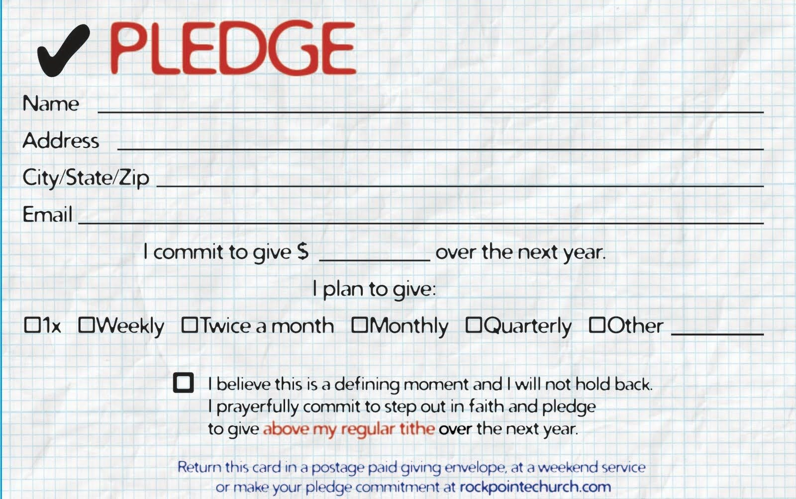 Pledge Cards For Churches  Pledge Card Templates  My Stuff in Church Pledge Card Template