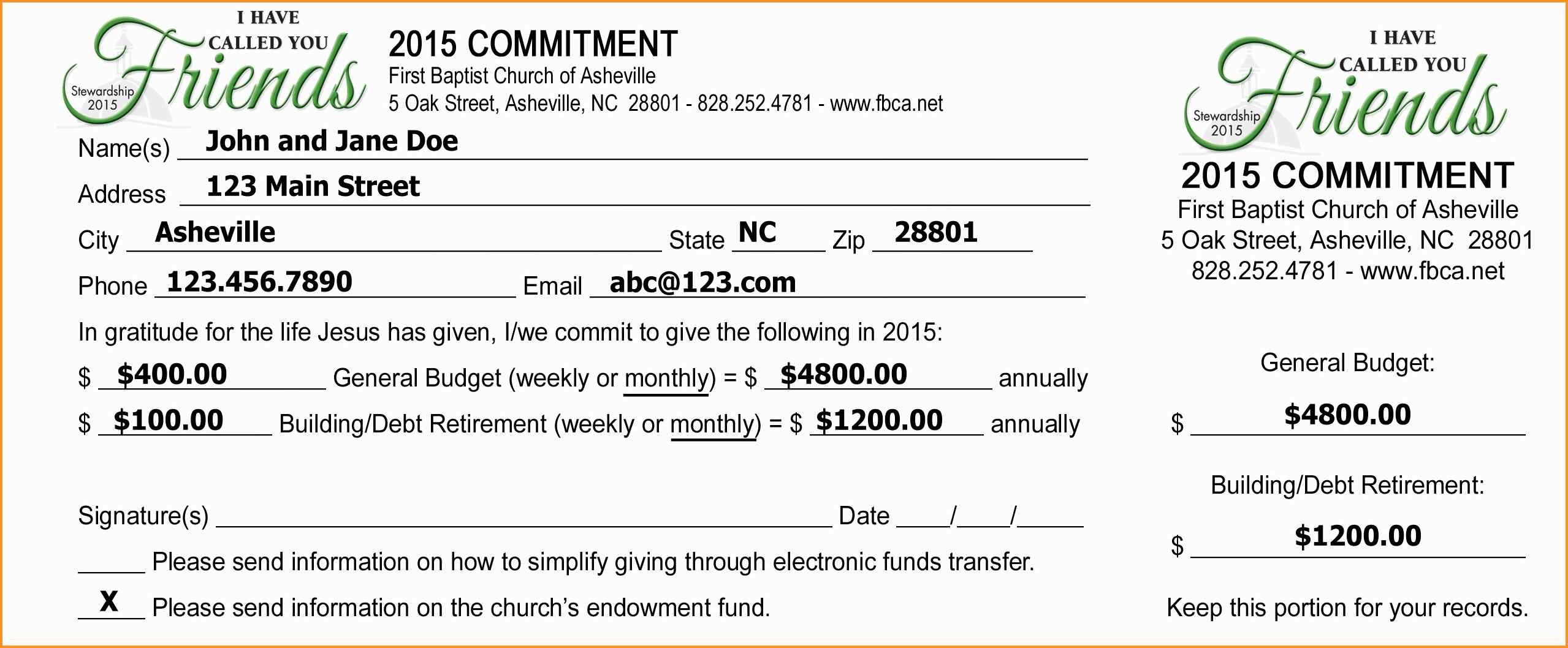Pledge Cards Template Free Card Donation Excel Templates For Church within Free Pledge Card Template