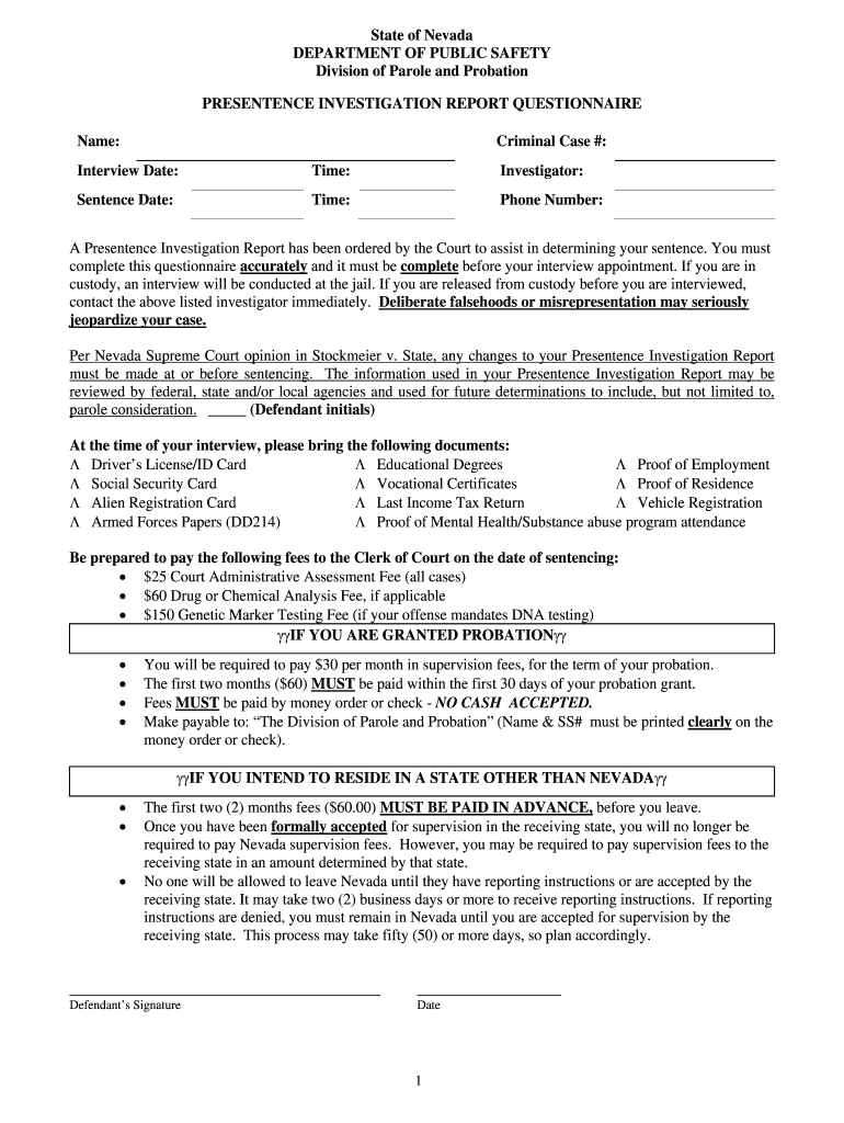 Pre Sentencing Report Template  Fill Online Printable Fillable with Presentence Investigation Report Template