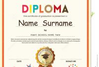 Preschool Elementary School Kids Diploma Certificate Background inside Preschool Graduation Certificate Template Free