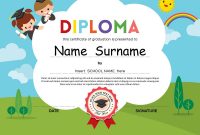 Preschool Elementary School Kids Diploma Template Vector Image in Free School Certificate Templates