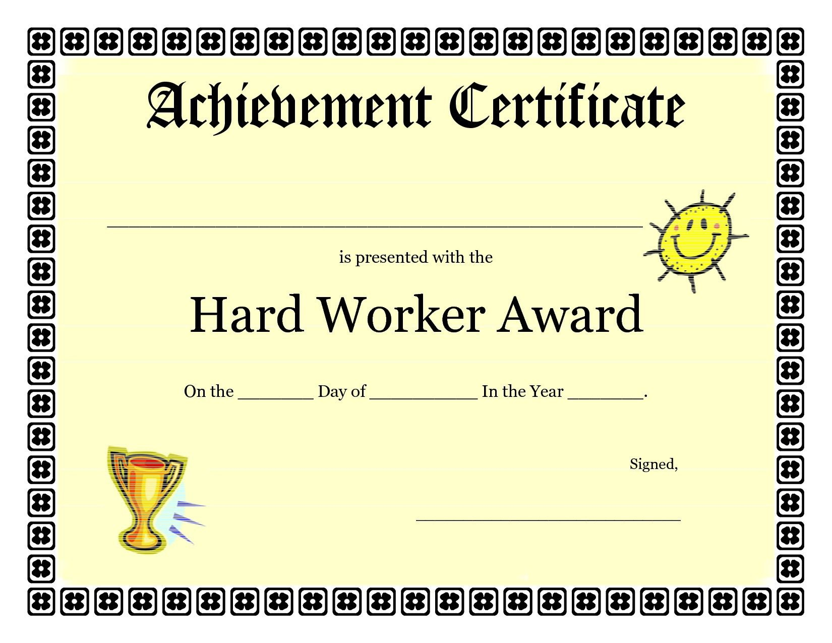 Printable Achievement Certificates Kids  Hard Worker Achievement pertaining to Student Of The Year Award Certificate Templates
