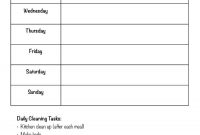 Printable Cleaning Schedule Form For Daily  Weekly Cleaning within Blank Cleaning Schedule Template